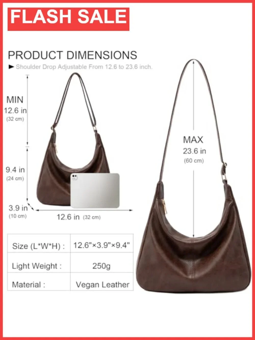 Vegan Leather Hobo Shoulder Bag Foldable Crossbody Purse Large Capacity
